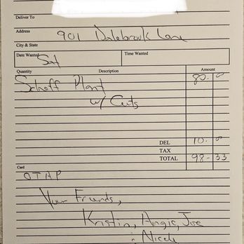 Ann Smith's Florist - The original order invoice - Florists Near Me - Nashville, Tennessee Ann Smith's Florist - The original order invoice - Florists Near Me - Nashville, Tennessee