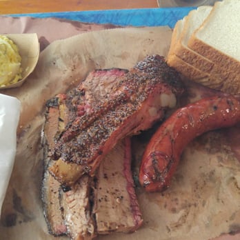 Franklin Barbecue - Brisket, rib, sausage, potato salad, and bourbon banana cream pie. - Barbeque Near Me - Austin, Texas