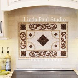 Linda Paul Studio - rachels flower mosaic tile metal medallion from  Linda Paul Studio