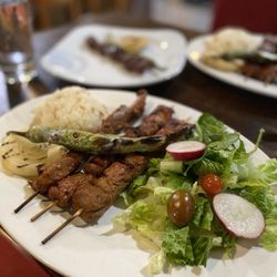 Mangal Turkish Grill - Lamb Shish Kabob Plate ($34), ordered the meat cooked medium rare.