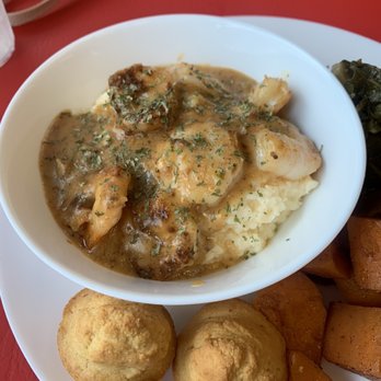 Mama Gina's Restaurant & Catering - Shrimp and grits with collard greens and yams - Caterers Near Me - Fort Worth, Texas