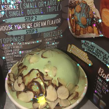 Cravings Ice Cream - Double scoop green tea ice cream topped with almonds, drizzled with chocolate #latenightcravings - Ice Cream & Frozen Yogurt Near Me - Bellflower, California Cravings Ice Cream - Double scoop green tea ice cream topped with almonds, drizzled with chocolate #latenightcravings - Ice Cream & Frozen Yogurt Near Me - Bellflower, California