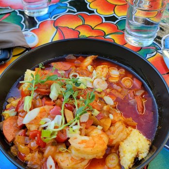 Spoonline Bistro - Shrimp & grits...a little too oily for my taste. - Wine Bars Near Me - Girdwood, Alaska