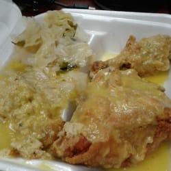 John's Fine Food - Fried chicken, Cabbages,  Dressing and lots of gravy?