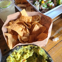 Guacamole, ceviche and chips