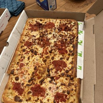 Dive Bar Pizza - Grandma Pie half with bacon - Pizza Near Me - Montauk, New York Dive Bar Pizza - Grandma Pie half with bacon - Pizza Near Me - Montauk, New York