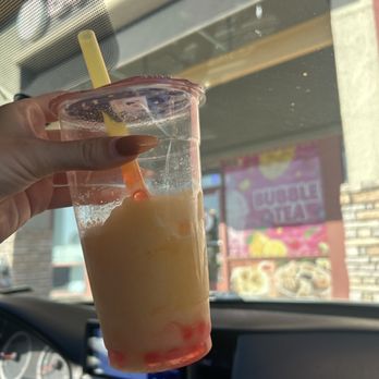 Boba All Day - Peach slushie with raspberry popping pearls - Bubble Tea Near Me - Henderson, Nevada