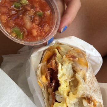 Grand Burger - Breakfast burrito (bacon, cheese, potatoes, salsa) - Burgers Near Me - Glendora, California Grand Burger - Breakfast burrito (bacon, cheese, potatoes, salsa) - Burgers Near Me - Glendora, California