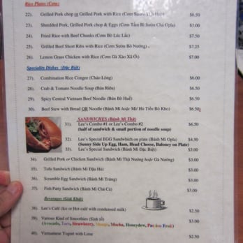Lee's Bakery - Menu. - Vietnamese Near Me - Atlanta, Georgia