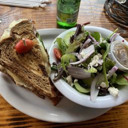 Mary Joe sandwich and Greek salad. Mary Joe sandwich and Greek salad.