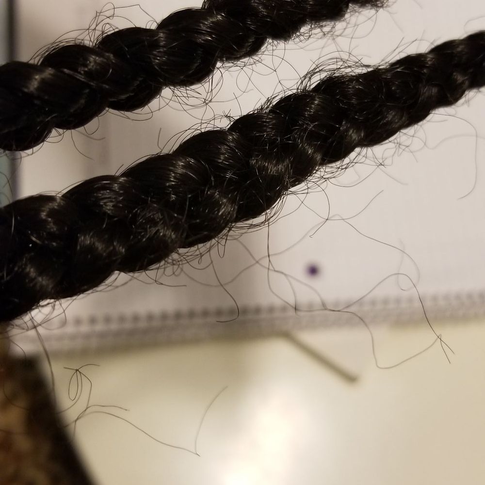 Frayed braids due to not trimming before dipping. Frayed braids due to not trimming before dipping.
