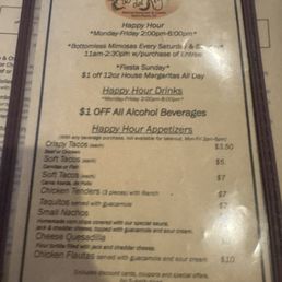Happy hour menu Happy hour menu
