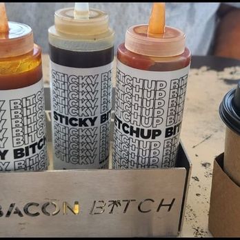 Bacon Bitch - Ketchup, hot sauce, and syrup - Breakfast & Brunch Near Me - Miami, Florida Bacon Bitch - Ketchup, hot sauce, and syrup - Breakfast & Brunch Near Me - Miami, Florida