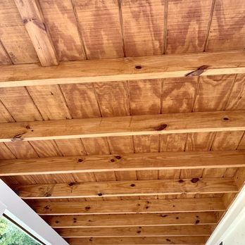 TJ’s Remodeling And Construction - Semi-solid stain on patio roof decking, and painted posts. - General Contractors Near Me TJ’s Remodeling And Construction - Semi-solid stain on patio roof decking, and painted posts. - General Contractors Near Me