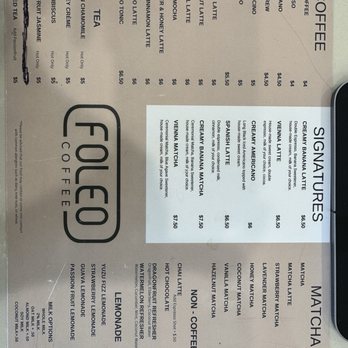 Foleo Coffee - Menu for the drinks (coffee, matcha, refreshers) everything is so good! - Coffee & Tea Near Me - San Fernando Valley, California