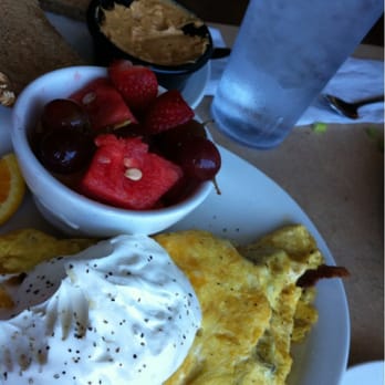 Cafe Cup - Mashed potato omelette with fruit cup, toast, and peanut butter! They have the best bread btw. - Breakfast & Brunch Near Me - Huntington Beach, California