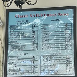 Classic Nails - Prices board