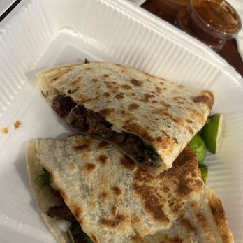 Tacos Tijuana - Carne asada quesadilla without guac, refried beans, and both hot and mild salsa - Tacos Near Me - Glendale, Arizona