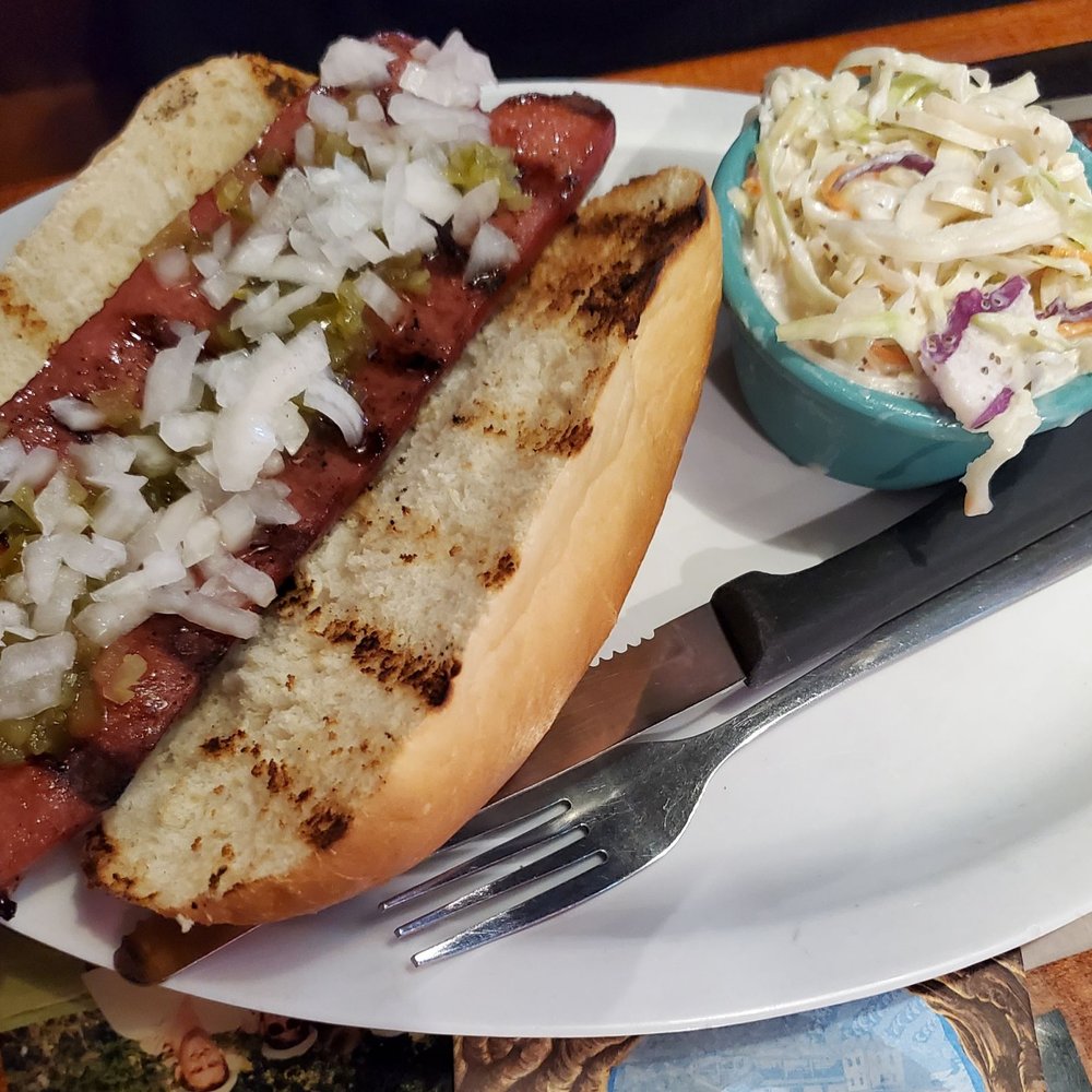 Duffy's Tavern - Belly Buster hot dog with cole slaw - Bars Near Me - Miami, Florida Duffy's Tavern - Belly Buster hot dog with cole slaw - Bars Near Me - Miami, Florida