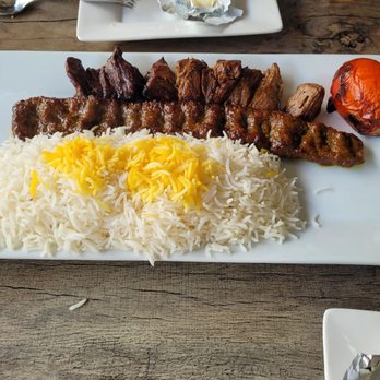 Shekarchi Bar & Grill - Soltani dish (filet mignon and koobideh skewers) - Persian/Iranian Near Me - Los Angeles, California Shekarchi Bar & Grill - Soltani dish (filet mignon and koobideh skewers) - Persian/Iranian Near Me - Los Angeles, California