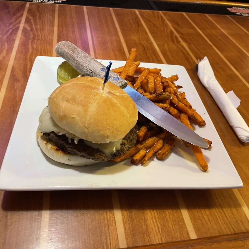 Rueben Burger with sweet potato fries Rueben Burger with sweet potato fries