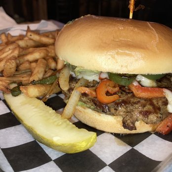 Main Street Tap House - Fajita Burger with Fries - New American Near Me - Placerville, California Main Street Tap House - Fajita Burger with Fries - New American Near Me - Placerville, California