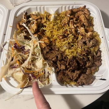 Azkadenya - Mezza Diner - This is what my Jerusalem Street Style looked like. My finger is pointing at the salad that was supposed to be Shepherds Salad! - Middle Eastern Near Me - Toronto, Ontario