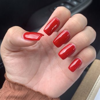 Sassy Nail Bar - Red acrylic fill over my French tip - Nail Salons Near Me - Costa Mesa, California