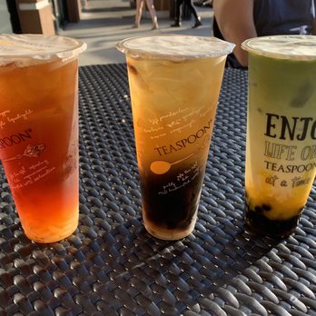 Teaspoon Hostetter - Left to right: Lychee on Lychee, White Grape Oolong Tea (w/ grass jelly), Mango Matcha Royale - Bubble Tea Near Me - San Jose, California Teaspoon Hostetter - Left to right: Lychee on Lychee, White Grape Oolong Tea (w/ grass jelly), Mango Matcha Royale - Bubble Tea Near Me - San Jose, California
