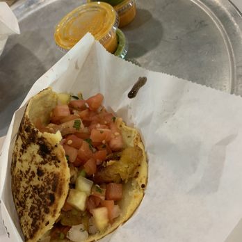 Guasaca - 1 Shredded Chicken Signature Arepa plus plantain - Venezuelan Near Me - Raleigh, North Carolina
