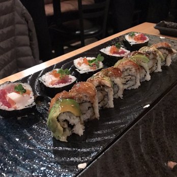 Kiku Sushi - Dragon Roll (right) and Kaisen Futomaki (left) - Japanese Near Me - Berkeley, California Kiku Sushi - Dragon Roll (right) and Kaisen Futomaki (left) - Japanese Near Me - Berkeley, California