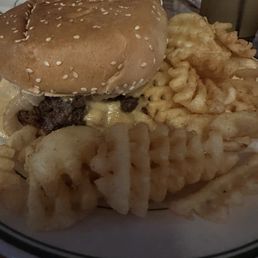 The burger and waffle fries The burger and waffle fries