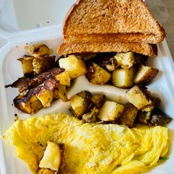 Jazzy’s Diner - Veggie omelette: Swiss and spinach with home fries and whole wheat toast