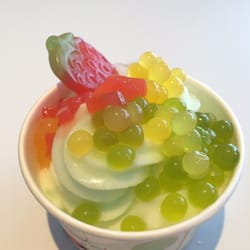 Spoon Street - Half and half mojito(no rum) & lemonade sorbet with a selection of juice balls and a giant jelly strawberry