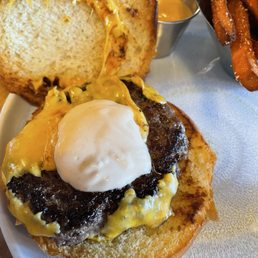 Happy Hour Burger - Meat, Bun, Cheese =  $7 (added sauce)