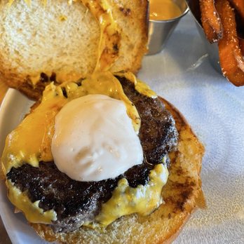 The Cut - Happy Hour Burger - Meat, Bun, Cheese =  $7 (added sauce) - Burgers Near Me - Irvine, California