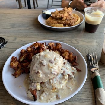 Joe Donut - Sidecar biscuits with side of potatoes + chicken & waffles. The Fried chicken in both dishes were so juicy! - Donuts Near Me - Niles, Illinois Joe Donut - Sidecar biscuits with side of potatoes + chicken & waffles. The Fried chicken in both dishes were so juicy! - Donuts Near Me - Niles, Illinois