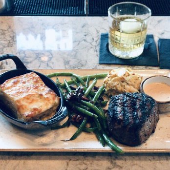 J Gilbert's - 8oz Filet w/ Jumbo Lump Crab Cake. For my side, Green Beans w/ Pecans and the Poblano Au Gratin Potatoes. - Bars Near Me - Omaha, Nebraska