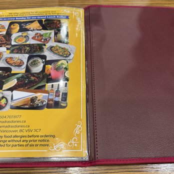 The Madras Diaries - Back of menu~ (January 2026) - Indian Near Me - Vancouver, British Columbia The Madras Diaries - Back of menu~ (January 2026) - Indian Near Me - Vancouver, British Columbia