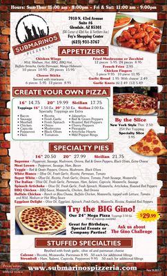 Menu photo 5 Submarinos Pizzeria Glendale, AZ Menu photo 5 Submarinos Pizzeria Glendale, AZ