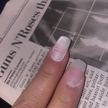 Bella Nails Lounge - Middle finger shows the lines the Bella Lounge left & pointer finger is after I went home and filed/buffed them out myself - Nail Salons Near Me - Torrance, California Bella Nails Lounge - Middle finger shows the lines the Bella Lounge left & pointer finger is after I went home and filed/buffed them out myself - Nail Salons Near Me - Torrance, California