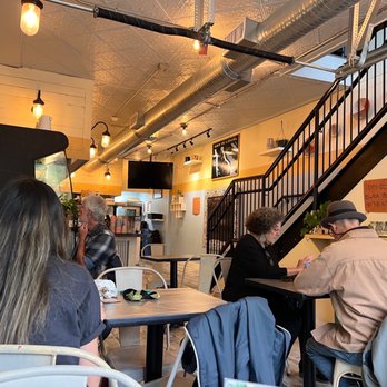 Lev Kitchen - The interior, a little tight but accommodating. You order at the counter and they'll bring it out to your table when it's ready - Middle Eastern Near Me - Ithaca, New York