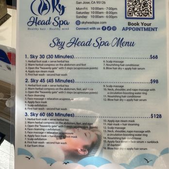 Sky Head Spa - Menu as of 11/30/2024 - Massage Therapy Near Me - San Jose, California