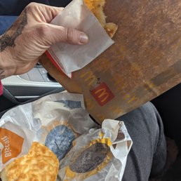 Sausage and egg biscuit and hash brown.