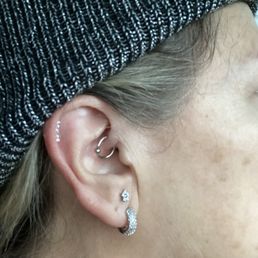 Fresh piercing! Daith, upper helix & stack lobe Fresh piercing! Daith, upper helix & stack lobe