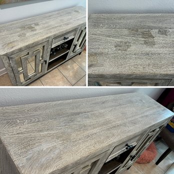 Furniture Master - The stains on the top were carefully repaired, restoring the surface while preserving the original wood grain and weathered finish. - Furniture Repair Near Me - Burbank, California Furniture Master - The stains on the top were carefully repaired, restoring the surface while preserving the original wood grain and weathered finish. - Furniture Repair Near Me - Burbank, California