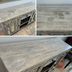 Furniture Master - The stains on the top were carefully repaired, restoring the surface while preserving the original wood grain and weathered finish.