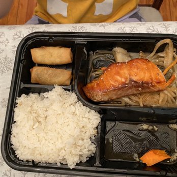 Jing’s Sushi House - Teriyaki salmon bento box (there was a California roll and miso soup... but they were eaten quickly!) - Sushi Bars Near Me - Burlington, New Jersey