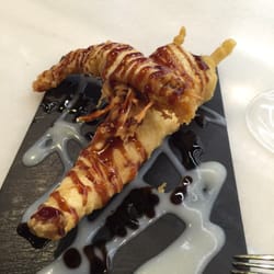 La Quinta del Monje - Bacalao y langostino en tempura. Delicioso