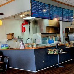 Leyla's Mediterranean Cafe - Layla's front counter, kitchen, and menu